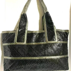 Sondra Roberts black silver snakeskin leather shoulder handbag